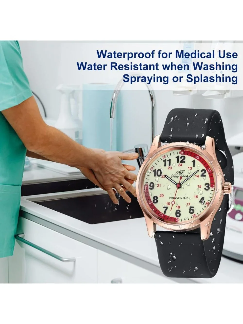 Women's Black Pink Easy to Read Military Time Waterproof Luminous Wrist Watch